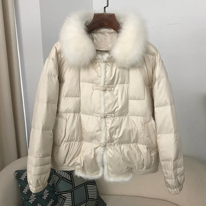 Down Jacket Short Loose Fashion Retro Patchwork Coat - Gizmo Galaxy
