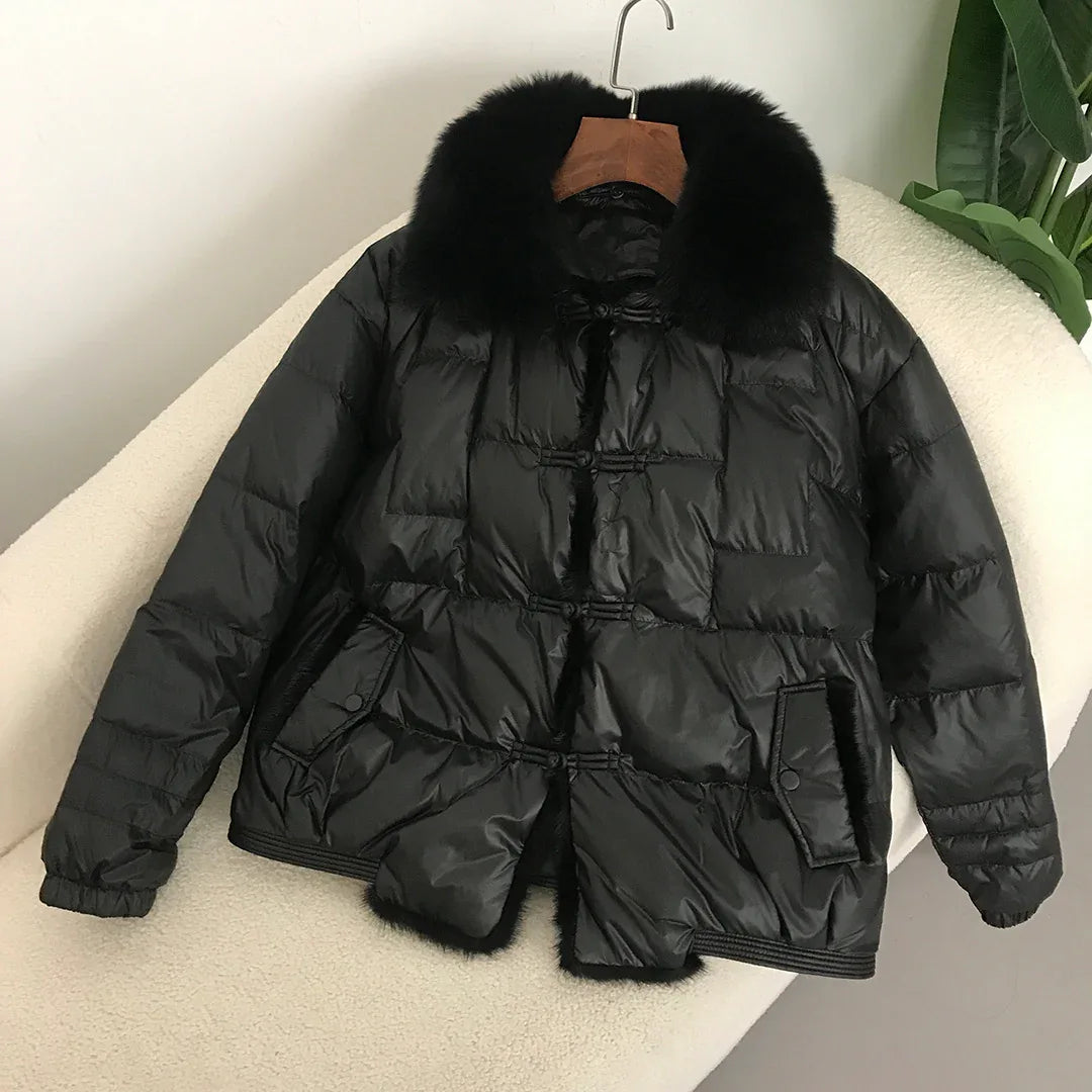 Down Jacket Short Loose Fashion Retro Patchwork Coat - Gizmo Galaxy
