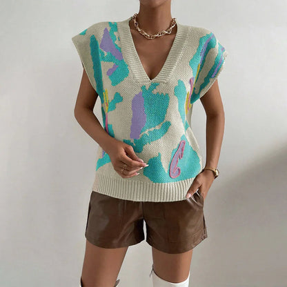 Knitted Vest V-neck Thread Jacquard Vest - Gizmo Galaxy