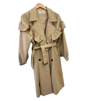 Niche Design Ruffled Stitching Long Trench Coat - Gizmo Galaxy