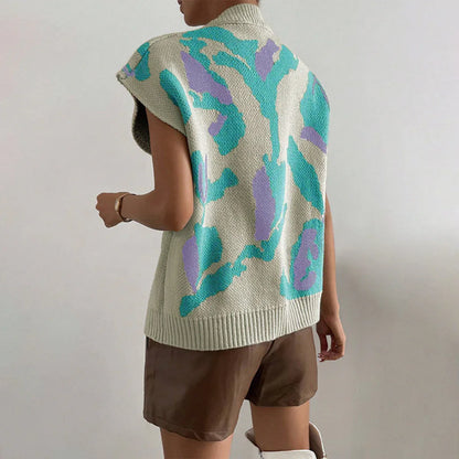 Knitted Vest V-neck Thread Jacquard Vest - Gizmo Galaxy