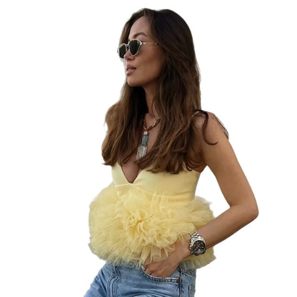 Mesh V-neck Patchwork Suspenders For Women - Gizmo Galaxy