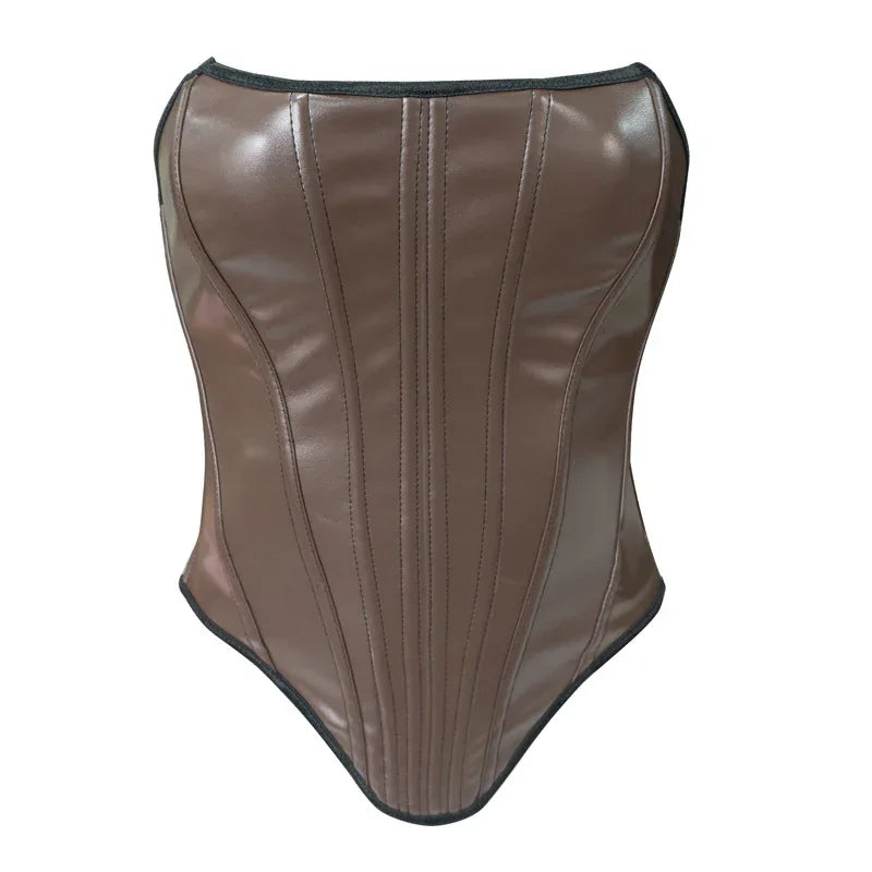 Leather Shaping Chest-wrapped Off-shoulder Vest - Gizmo Galaxy