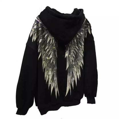 Heavy Embroidery Hot Drilling Light Luxury Front And Rear Wings Hooded Fleece Padded Coat Sweater - Gizmo Galaxy