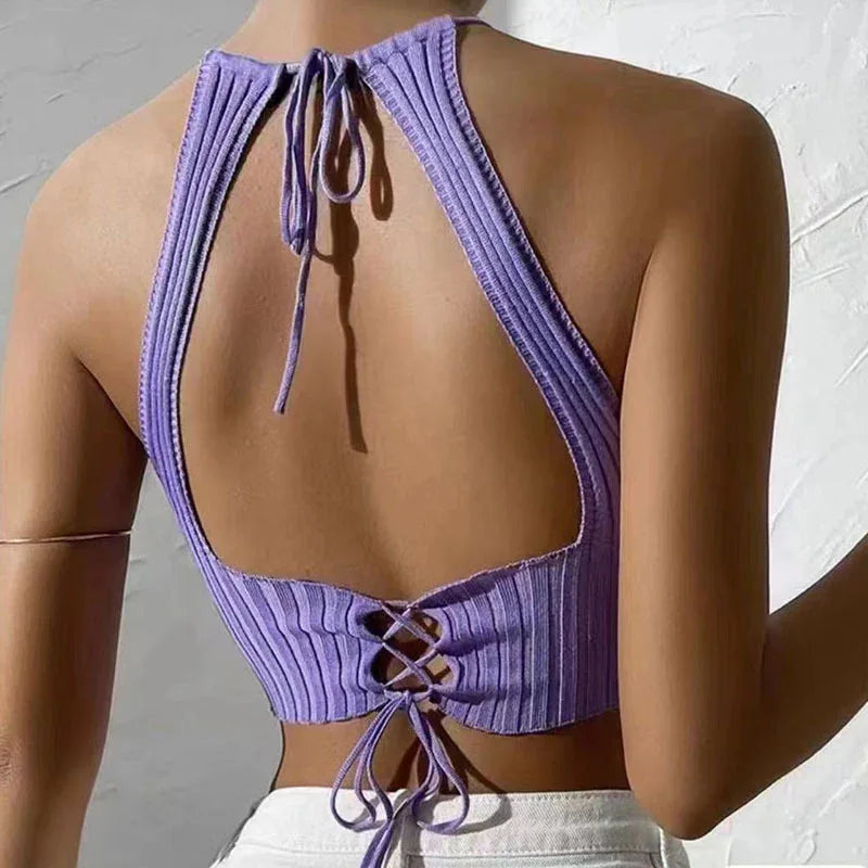 Summer New Women's Clothing Backless Slim Fit Thin Cross Straps Solid Color Camisole - Gizmo Galaxy