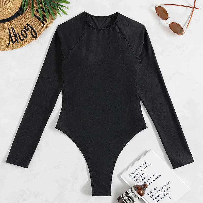 Long Sleeve Backless T-back Light Diamond One-piece Swimsuit - Gizmo Galaxy