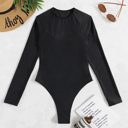 Long Sleeve Backless T-back Light Diamond One-piece Swimsuit - Gizmo Galaxy