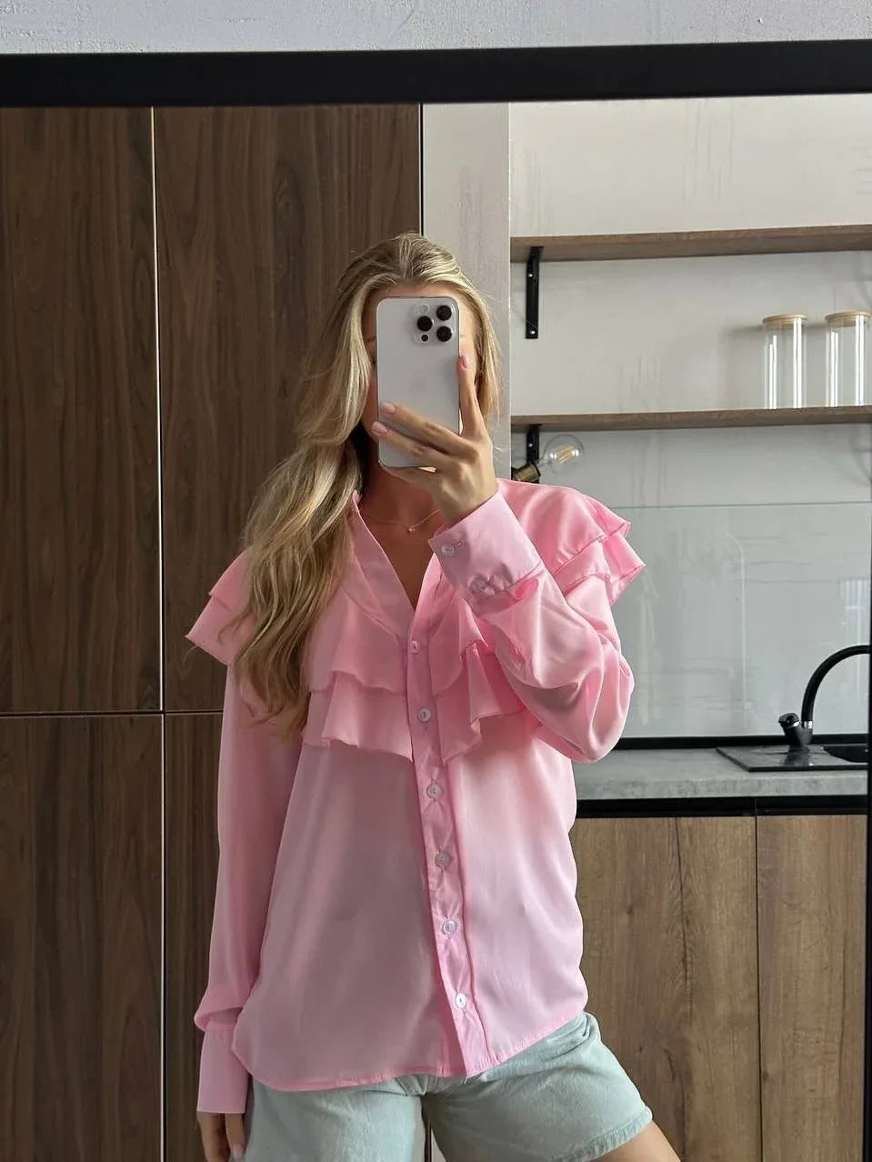 Casual Lotus Leaf V-neck Chiffon Women Temperament Shirt - Gizmo Galaxy