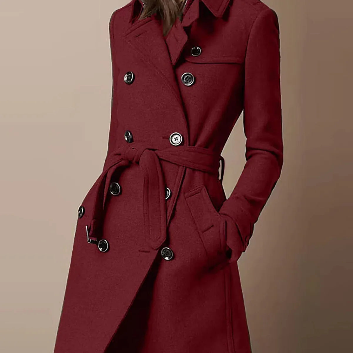 Double Breasted Casual Woolen Coat Women's Clothing - Gizmo Galaxy