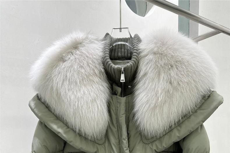 High-end Fox Fur Collar White Duck Down Short Down Jacket Female Light Luxury Loose And Warm Puffer Jacket Coat - Gizmo Galaxy