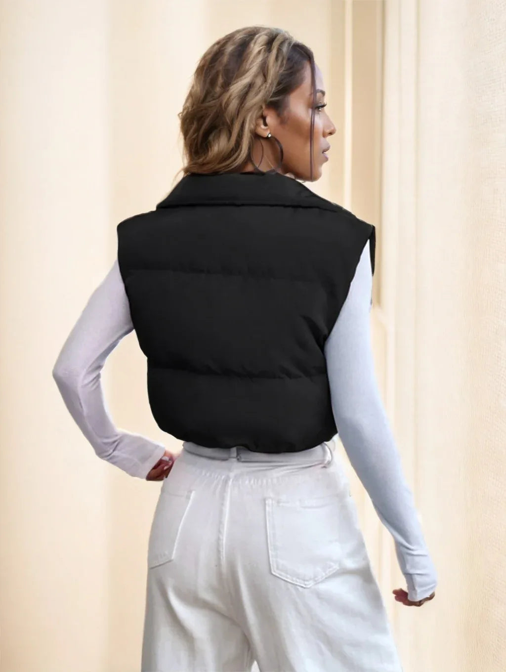 Zipper Front Casual Vest Khaki Winter Coat - Gizmo Galaxy