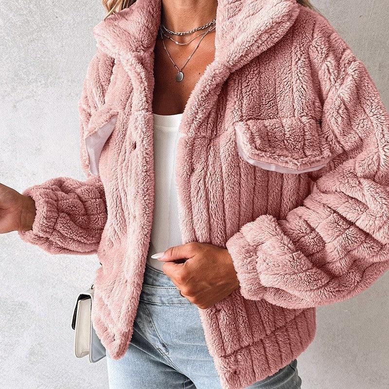 Women's Sunken Stripe Velvet Cardigan Lapel Short Coat - Gizmo Galaxy