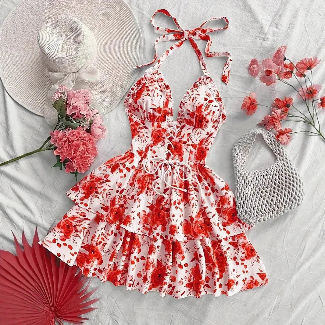 New SpringSummer European And American-style Camisole Top And Audrey Hepburn-inspired Designer Floral Dress - Gizmo Galaxy