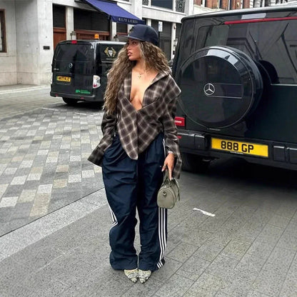 Women's Plaid Low Collar Shirt - Gizmo Galaxy