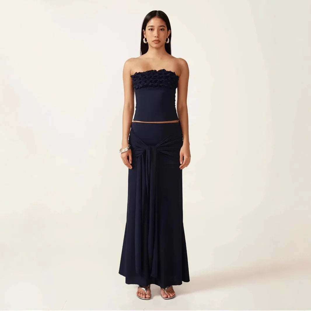 Sexy Patchwork Chest Wrap Midriff-baring Top Slim Fit Temperament Sheath Long Dress Suit - Gizmo Galaxy