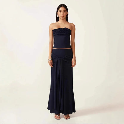 Sexy Patchwork Chest Wrap Midriff-baring Top Slim Fit Temperament Sheath Long Dress Suit - Gizmo Galaxy