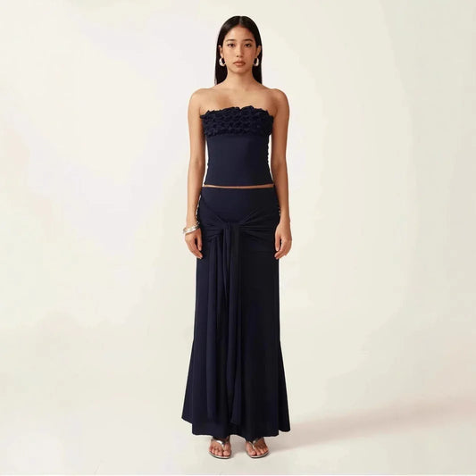 Sexy Patchwork Chest Wrap Midriff-baring Top Slim Fit Temperament Sheath Long Dress Suit - Gizmo Galaxy