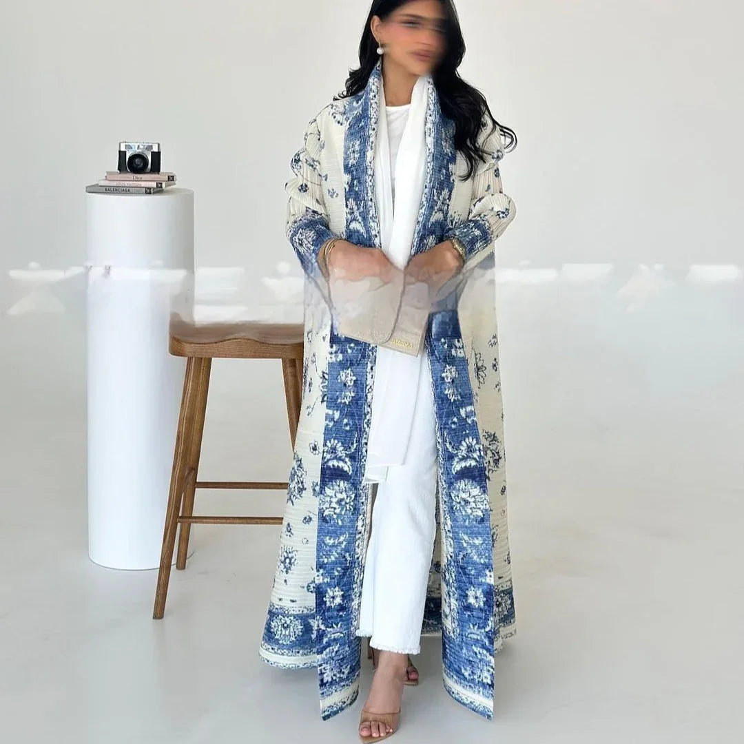 Pleated Trench Djellaba Hot-selling Printed Shawl Cardigan Ethnic Style Cloak Coat - Gizmo Galaxy