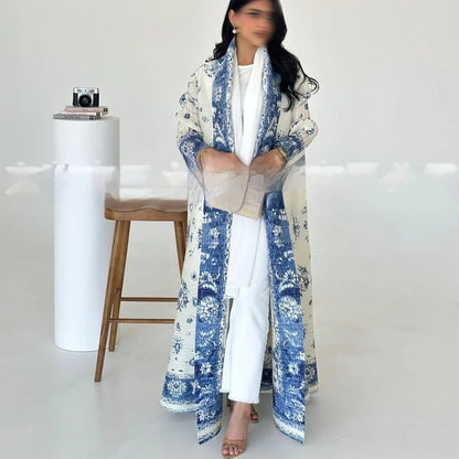 Pleated Trench Djellaba Hot-selling Printed Shawl Cardigan Ethnic Style Cloak Coat - Gizmo Galaxy