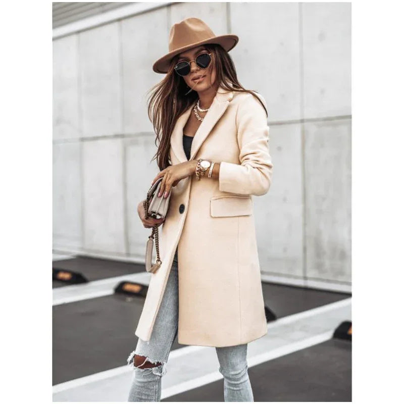 Simplicity Long Sleeve Button Woolen Coat Overcoat - Gizmo Galaxy
