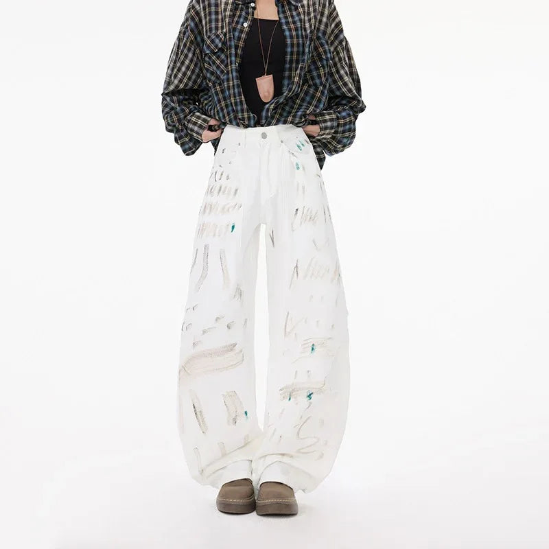 White Dirty Graffiti Machete Jeans For Women - Gizmo Galaxy