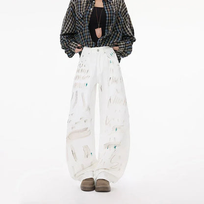 White Dirty Graffiti Machete Jeans For Women - Gizmo Galaxy