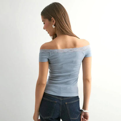 Solid Color Sleeveless Off-neck Lace Top - Gizmo Galaxy