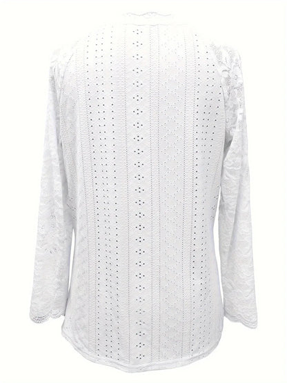 Contrast Lace V-neck Eyelet T-Shirt - Gizmo Galaxy