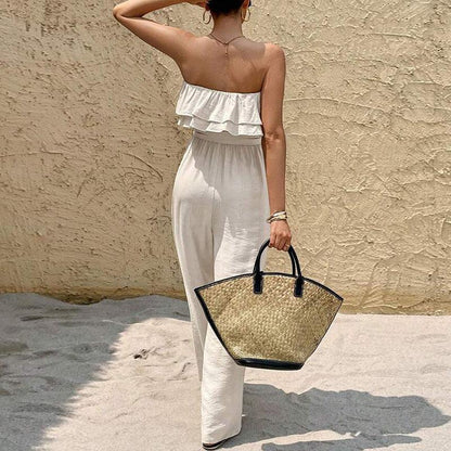 Women's Summer Sleeveless Tube Top Jumpsuit Ruffled Tied Jumpsuit - Gizmo Galaxy