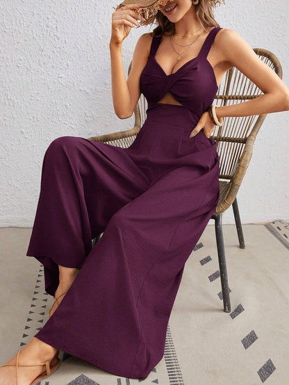 Women's Solid Color Loose Overall One Piece Summer Beach Jumpsuit With Spaghetti Straps - Gizmo Galaxy
