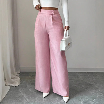 Elegant And Casual Loose Straight-leg Pants With A Waist Button Design - Gizmo Galaxy