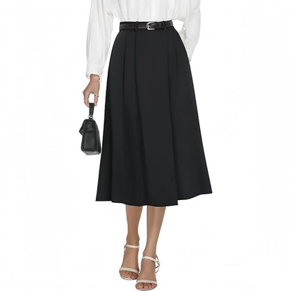 Business-casual Flared A-line Pleated Skirt With Pockets - Gizmo Galaxy