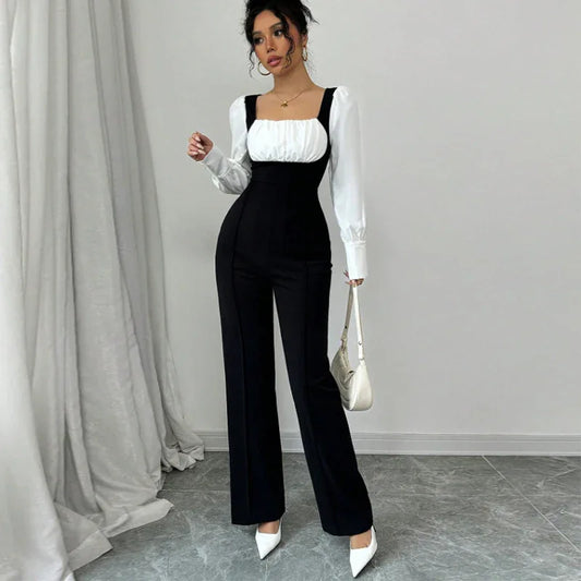 Long-sleeve Color-block Jumpsuit With Pants - Gizmo Galaxy