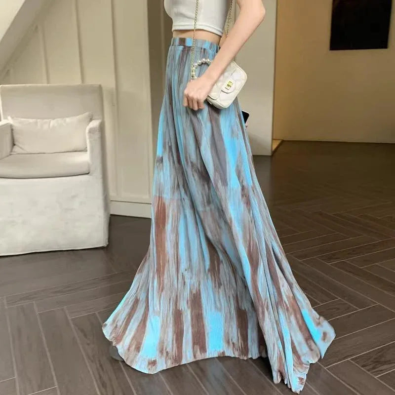 Retro Tie-dye High-waisted Slimming A-line Skirt - Gizmo Galaxy