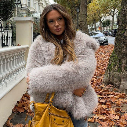 Short Texture Furry Coat Loose Temperament Lapel Cool Long Sleeve Fashion Women - Gizmo Galaxy