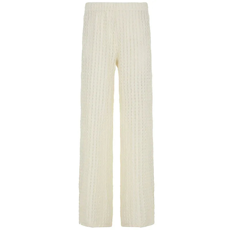 Resort-style Textured Hollow-out Loose-fitting Solid-color Casual Pants - Gizmo Galaxy