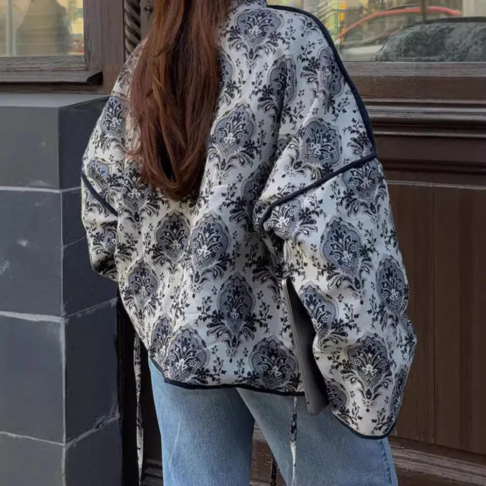 Women's Printed Lace-up Jacket Coat - Gizmo Galaxy