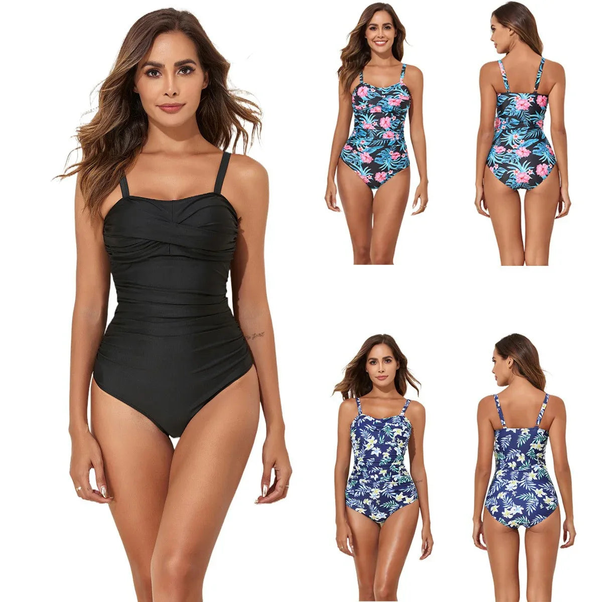 New Swimwear Fashion Conservative Printed Solid Color One Piece Swimsuit - Gizmo Galaxy