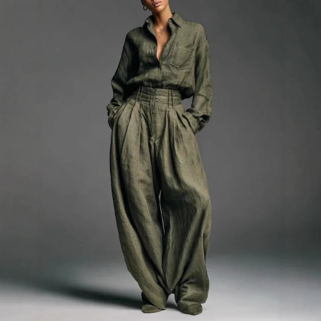 Shirt And Trousers Two-piece Set Cardigan Long Sleeves Loose Fit Fashionable Unisex Style - Gizmo Galaxy