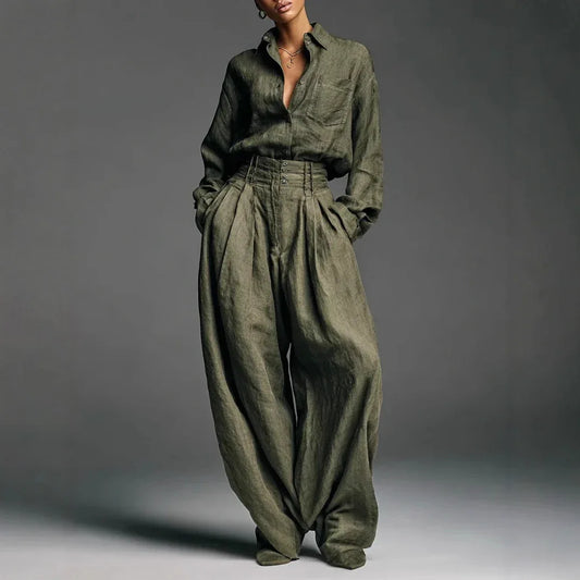 Shirt And Trousers Two-piece Set Cardigan Long Sleeves Loose Fit Fashionable Unisex Style - Gizmo Galaxy