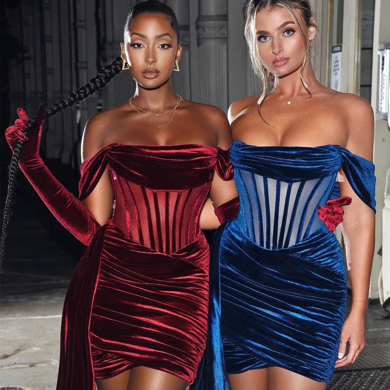 Women's Velvet With Breast Sexy Evening Dress - Gizmo Galaxy