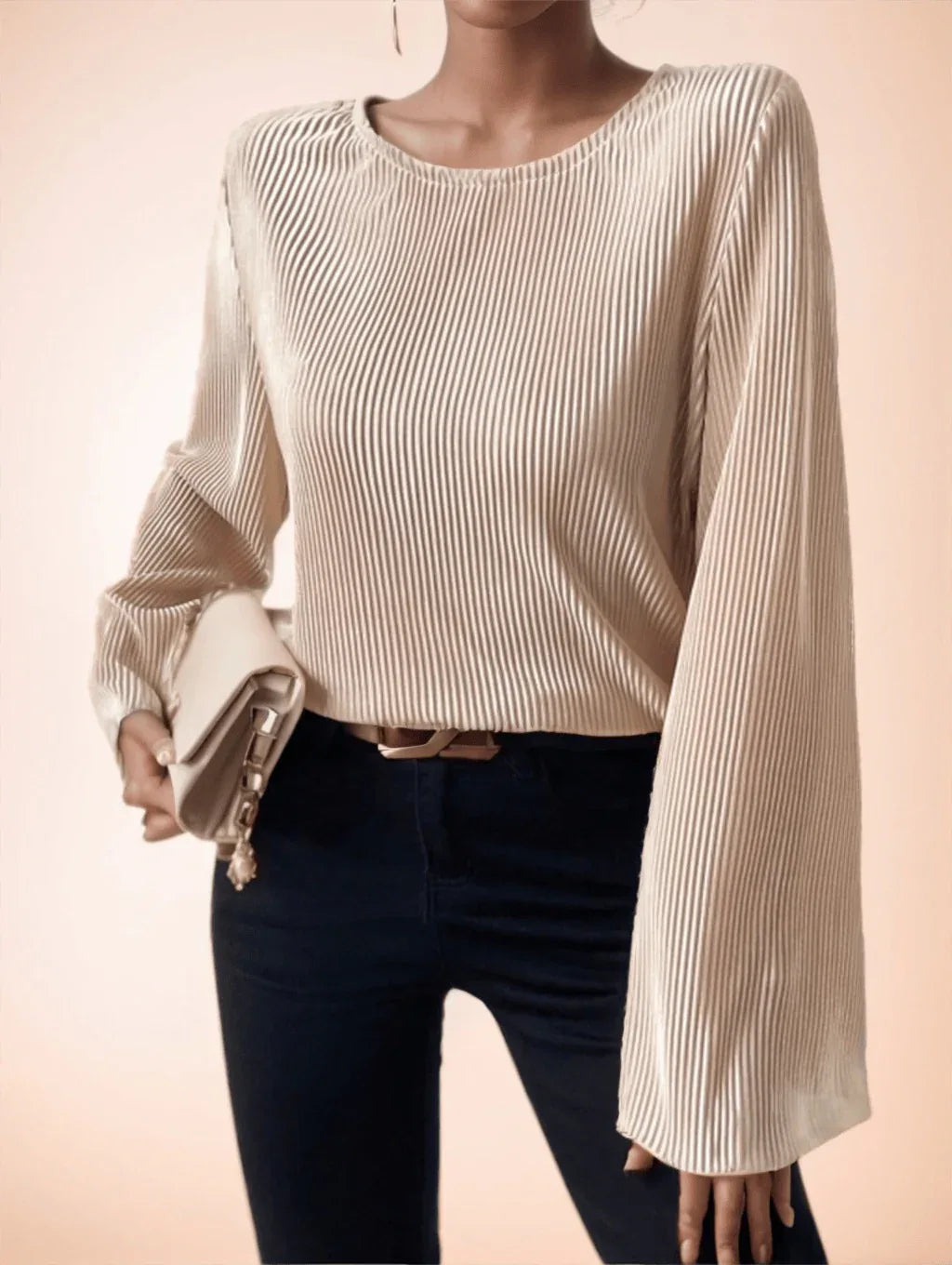 Women's Spring Summer Solid Color Round Neck Loose Fit Bell Sleeve Casual T-Shirt - Gizmo Galaxy