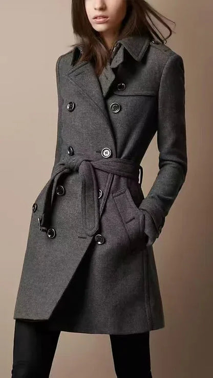 Double Breasted Casual Woolen Coat Women's Clothing - Gizmo Galaxy