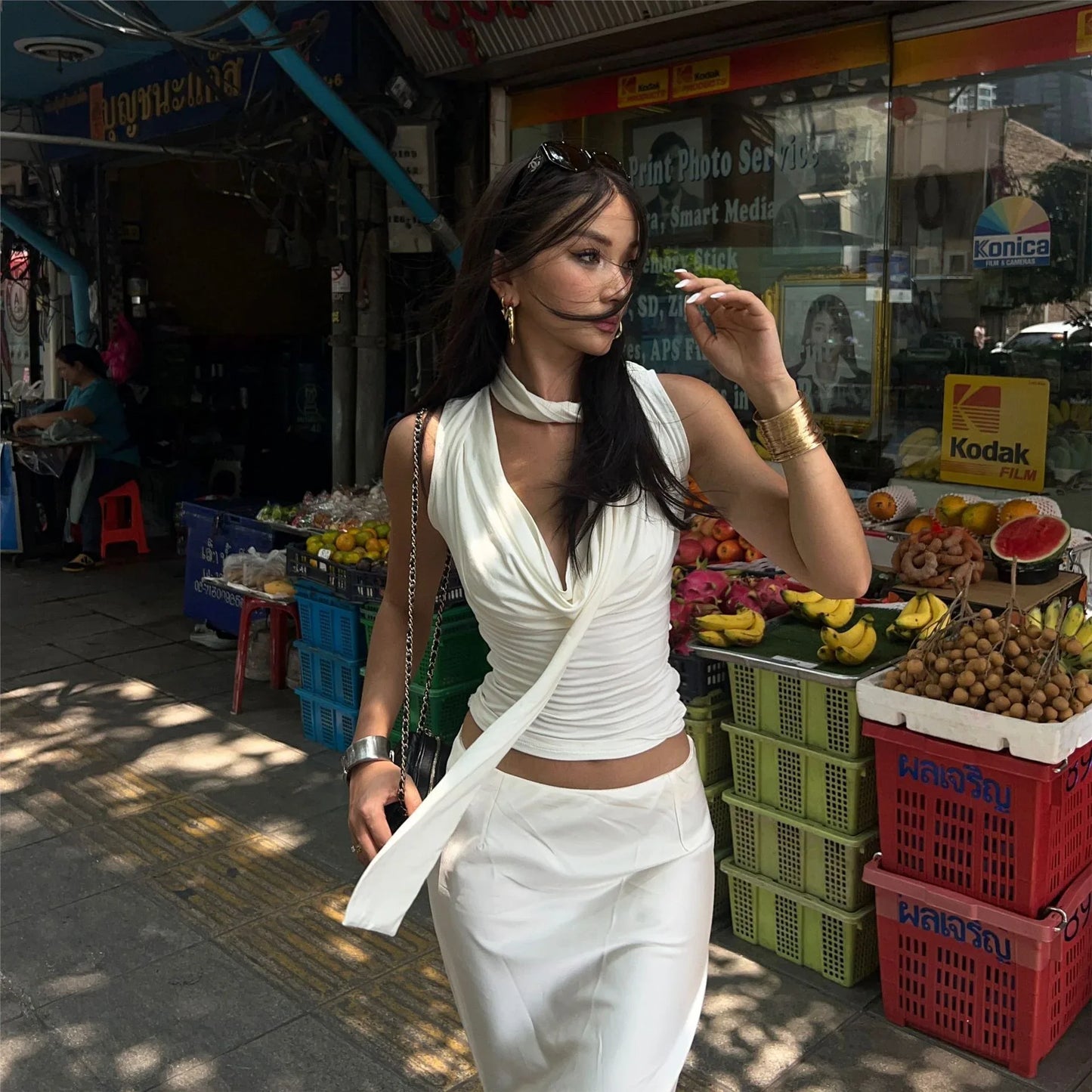 Slim Fit Slimming Swing Collar Design Blouse - Gizmo Galaxy