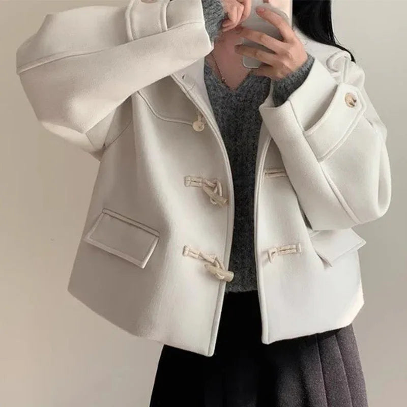 All-matching Short Hooded Long-sleeved Woolen Coat Women - Gizmo Galaxy