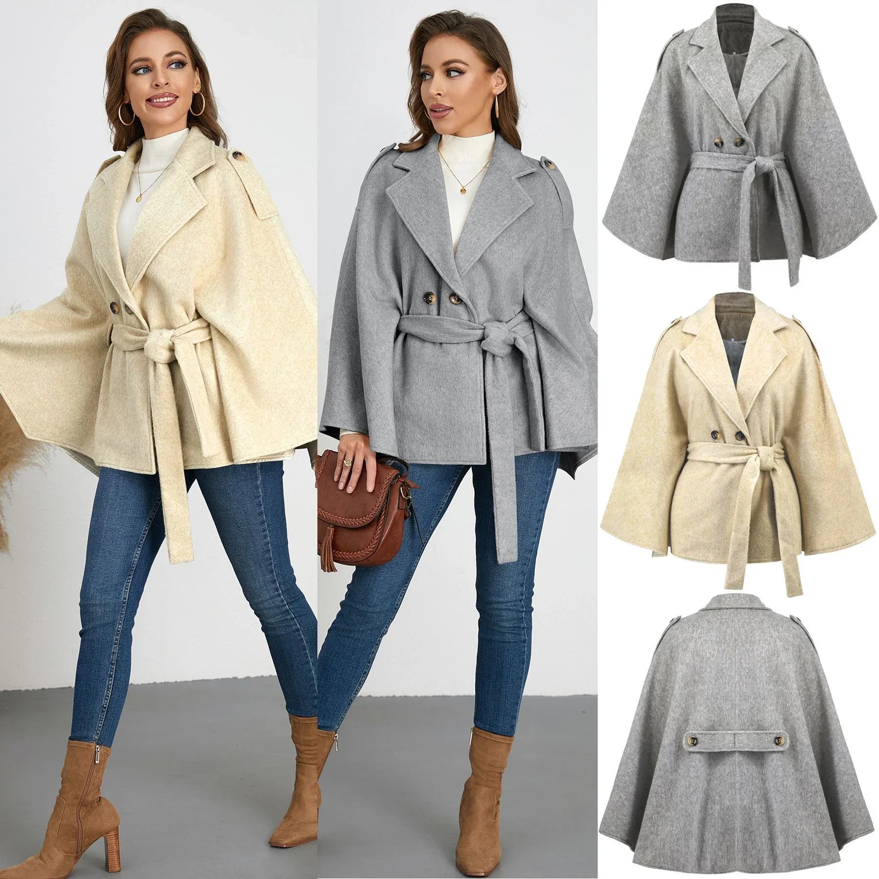 Bandage Coat Batwing Sleeve Lapel Woolen Coat - Gizmo Galaxy