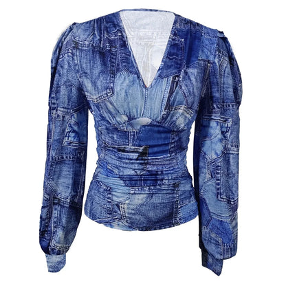 Ladies' Fashionable Versatile Design V-neck Slim Fit T-shirt Top - Gizmo Galaxy