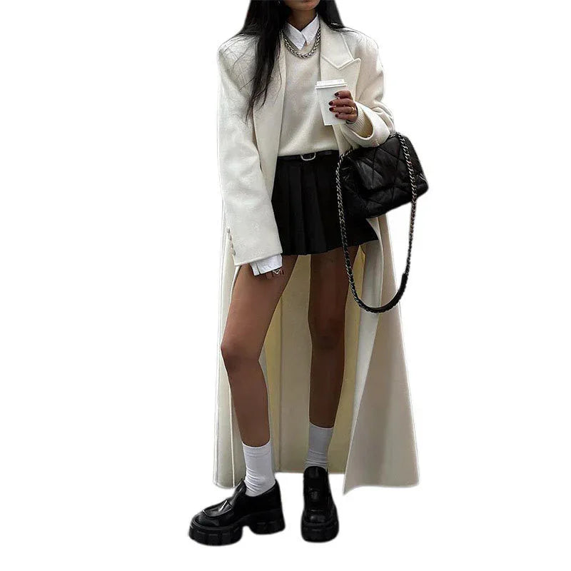 High-grade Double-sided Woolen White Elegant Slimming Draping Trench Coat - Gizmo Galaxy
