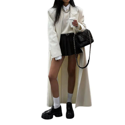 High-grade Double-sided Woolen White Elegant Slimming Draping Trench Coat - Gizmo Galaxy