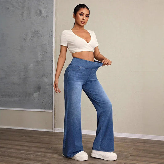 Loose Oversized Retro High-waisted Stretch Denim Wide-leg Pants - Gizmo Galaxy